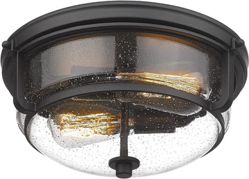 12 Inch Ceiling Light with Seeded Glass Shade - Indoor Outdoor Modern Flush Mount Ceiling Light Fixture, Black Finish
