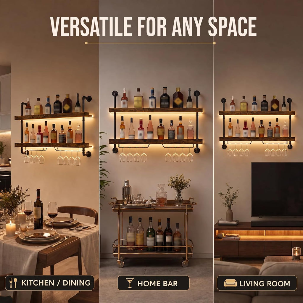 2-Tier Wall Mounted Wine Rack with LED Lights,47.2" W