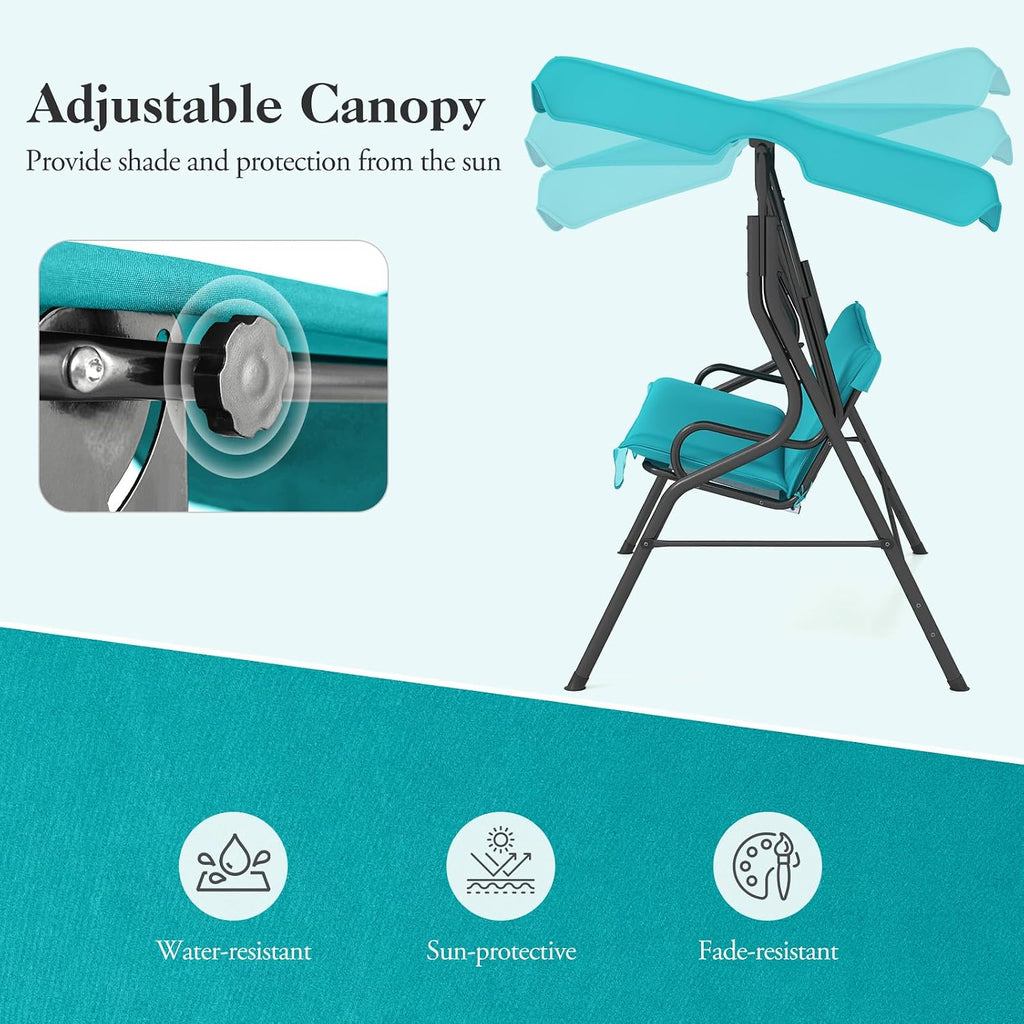 Porch Swing Outdoor, 3 Person Patio Swing w/Removable Cushion, Stand & Adjustable Canopy, Heavy Duty Swing Chair
