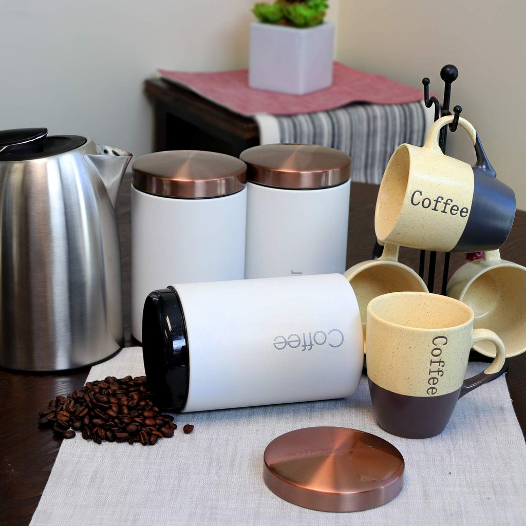 Essential Kitchen Storage 3 Piece Sugar, Coffee and Tea Canister Set in Matte White