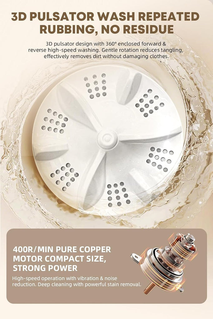 3L Portable Mini Washing Machine, Rechargeable Cordless Underwear & Delicates Washer with Type-C Charging, Compact