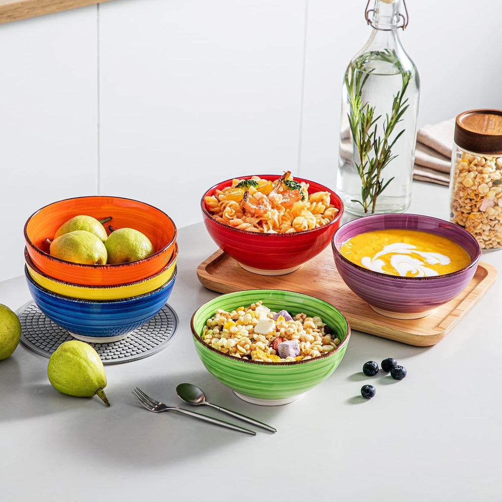 Bonita Cereal Bowls Set of 6-27 Oz Ceramic Soup Bowls, Microwave & Dishwasher Safe, 6 Inch Colorful Serving Bowls