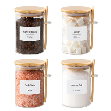 Sugar Jar Bath Salt Container - 17 oz Glass Jar with Bamboo Lid and Spoon, Sugar Cube Holder and Canister for
