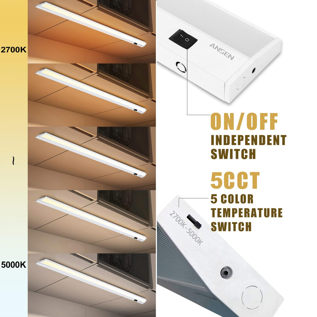 Hardwired Under Cabinet Lighting, 24in 18W LED Light /Closet, 1237lm, CRI>92, R9>90, 5 Color Temperature, Dimmable