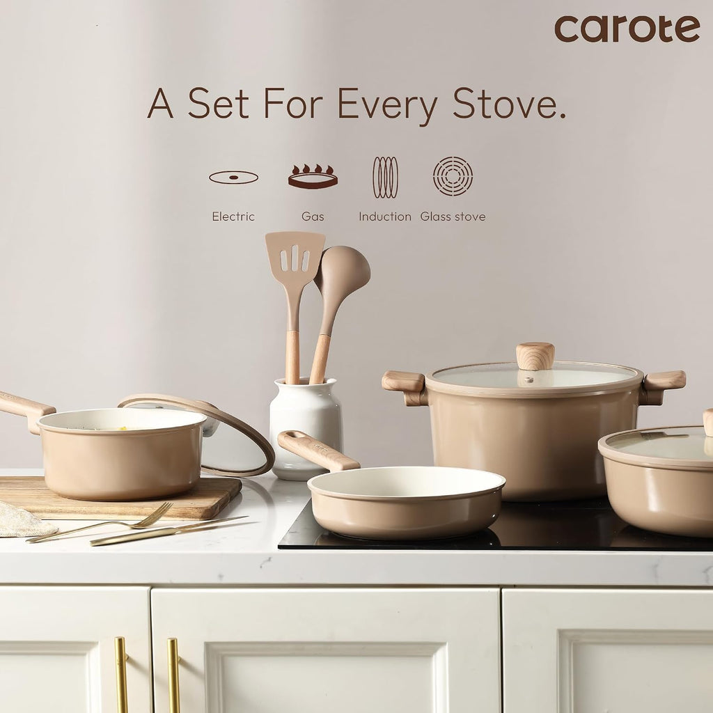 12Pcs Ceramic Pots and Pans Set Non Stick, Healthy Cookware Set, PFAS/PFOA Free, Kitchen Cooking Set with Frying