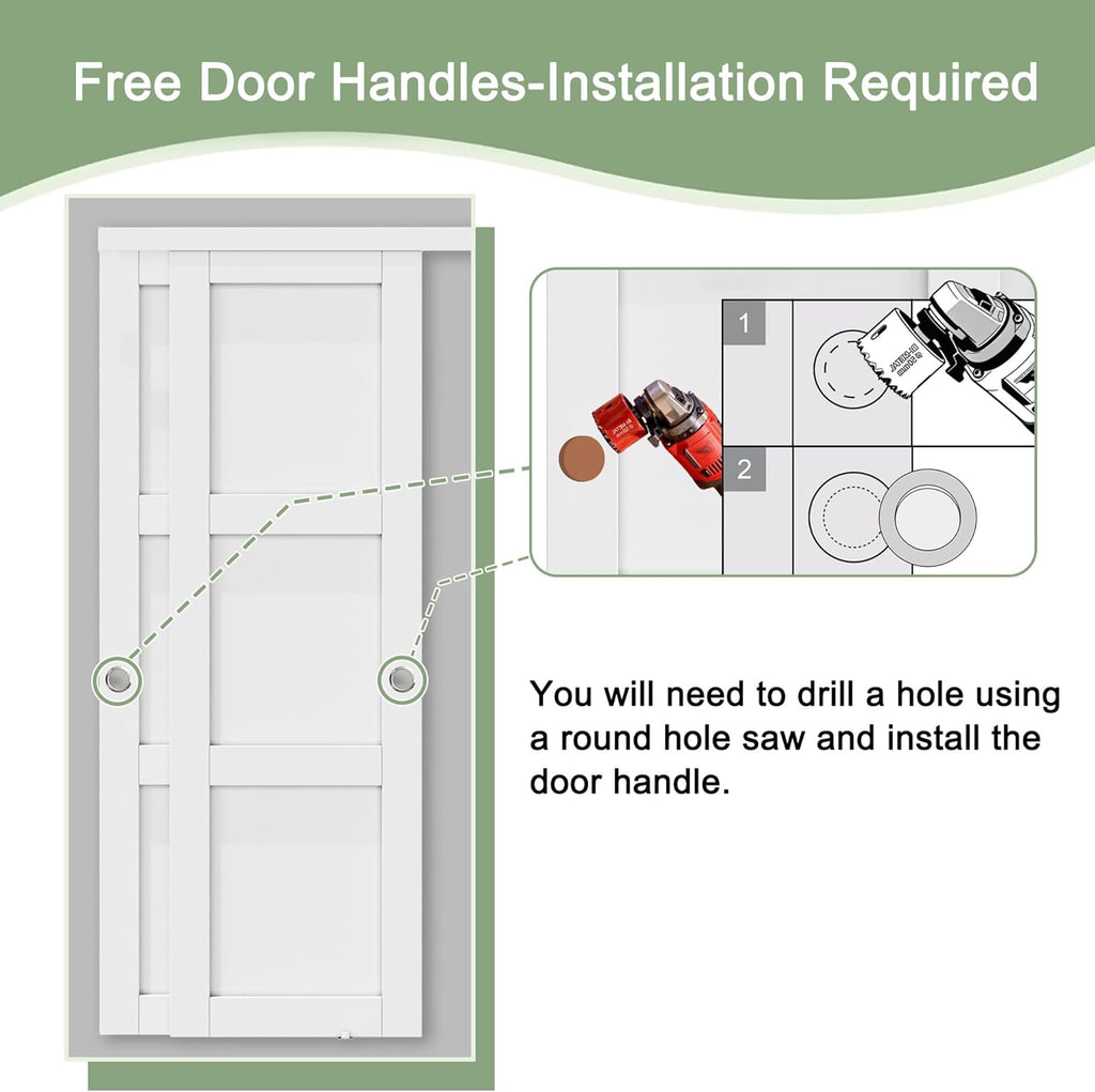 Sliding Closet Door 60" x 80", One-Side Mirror Bypass Door Panel with Hardware Track Kit & Floor Gui