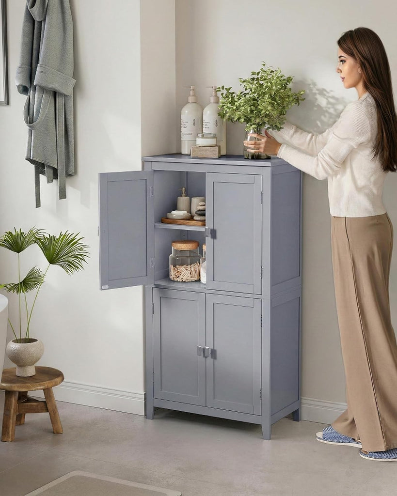 Floor Storage Cabinet, Freestanding Unit, 4 Doors | Adjustable Shelves, 11.8 x 23.6 x 43.3 Inches, Dove Gray