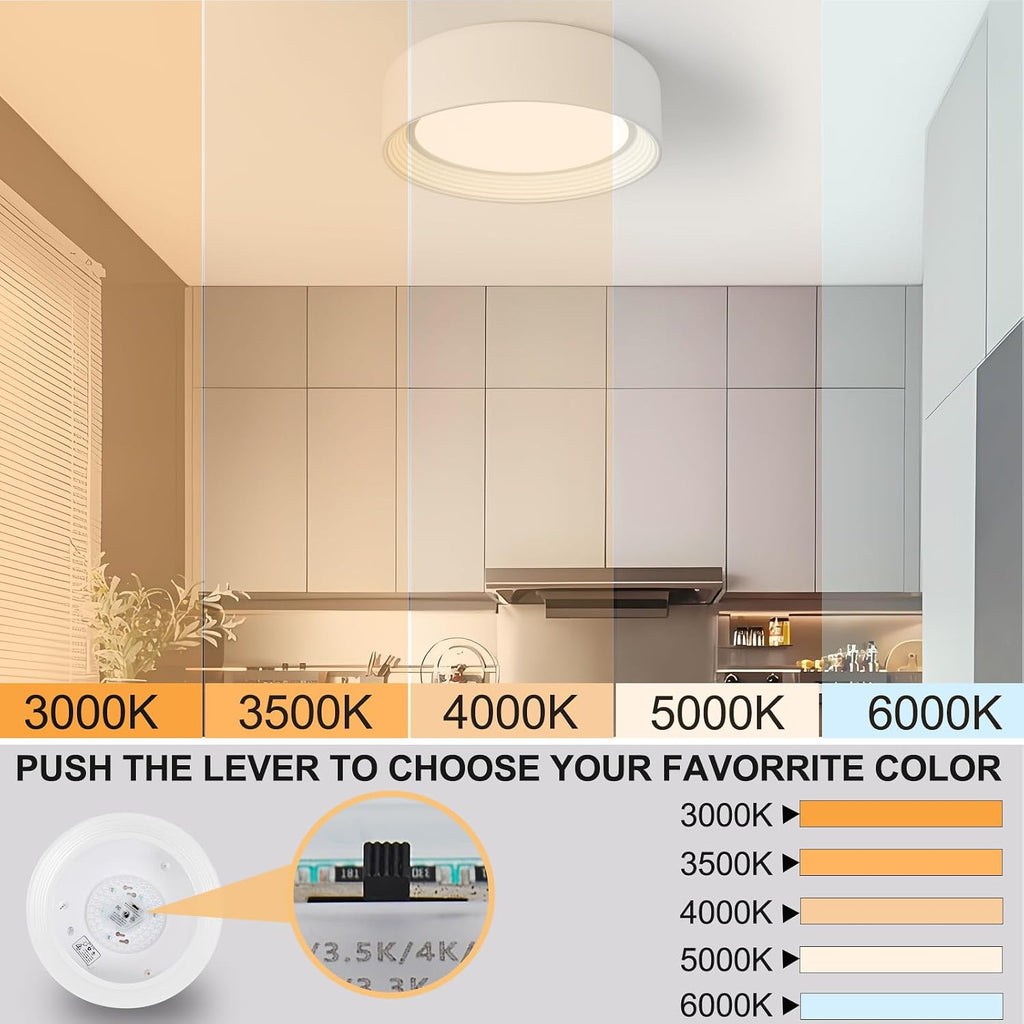 Dimmable White Flush Mount Ceiling Light,11.81 in LED 5CCT Fixture | 24W Matte Close to Ceiling,3000K-6500K Round
