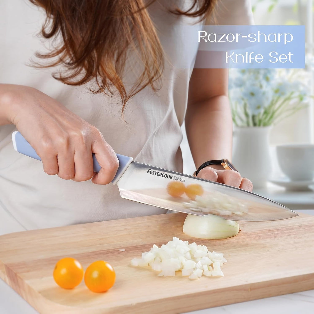 Kitchen Knife Set with Block and Sharpener 15 Piece German High Carbon Stainless Steel Knives Sharp Blade Dishwasher
