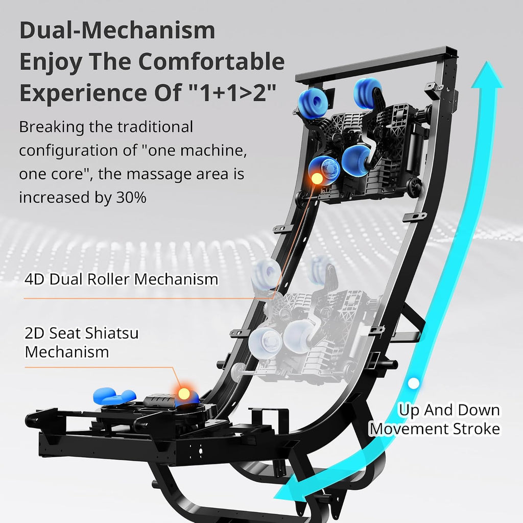 4D Massage Chair, Dual Mechanism 4D+2D Massage Chair Full Body, Waist & Shawl Heating with Extended SL-Track, Foot &