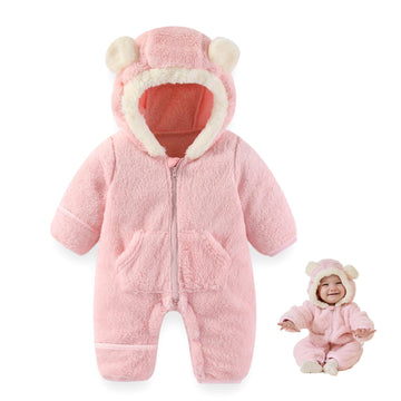Newborn Baby Bear Outfit Suit With Fold-Over Mittens and Footies Girls Boys Winter Fleece Clothes Suit