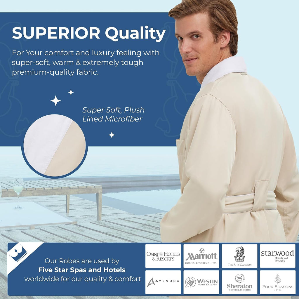 Unisex Plush Lined Microfiber Bath Robe | Soft Shell with Polyester Lining, Resort-Grade Hotel & Spa Robe with Pocket