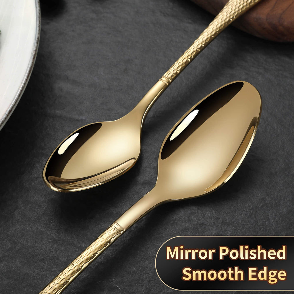 Hammered Gold Silverware Set for 8,Stainless Steel 40-Piece Modern Cutlery Set,Mirror Polished Heavy Duty Flatware