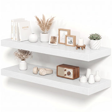 12 Inch Deep Floating Shelves White, 36 Inch Long, 2" Thick Floating Shelves for Wall, Hidden Bracket