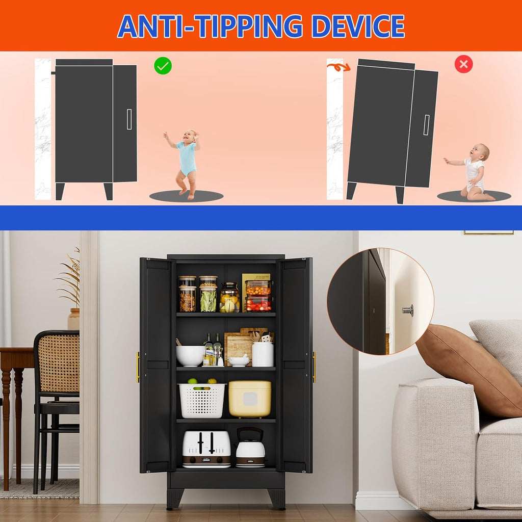 47.2'' Tall Metal Garage Storage Cabinet,File Cabinet with Door and Adjustable Shelves, Outdoor Steel Tool Cabinet