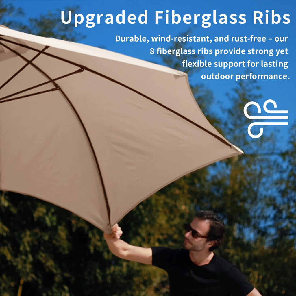 10FT Patio Umbrella Outdoor Market Umbrella with Crank and Tilt, 8 Flexible Fiberglass Ribs