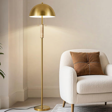 Modern Floor Lamp - 62" Tall Standing Lamp Mid Century Gold Corner Floor Lamp with Foot Switch and Unique Travertine