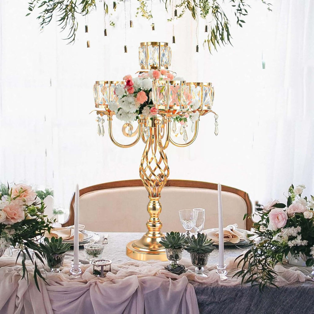 23.2 inch Tall Elegant and Chic 5 Arm Pendant Crystal Candlestick Holder Table Decoration tealight Candle Holder