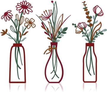 Metal Wall Art Flowers , Rustic Farmhouse Flower Sculptures, 13.7" Wall Art Decor, Drill-Free Install Option - Set of 3