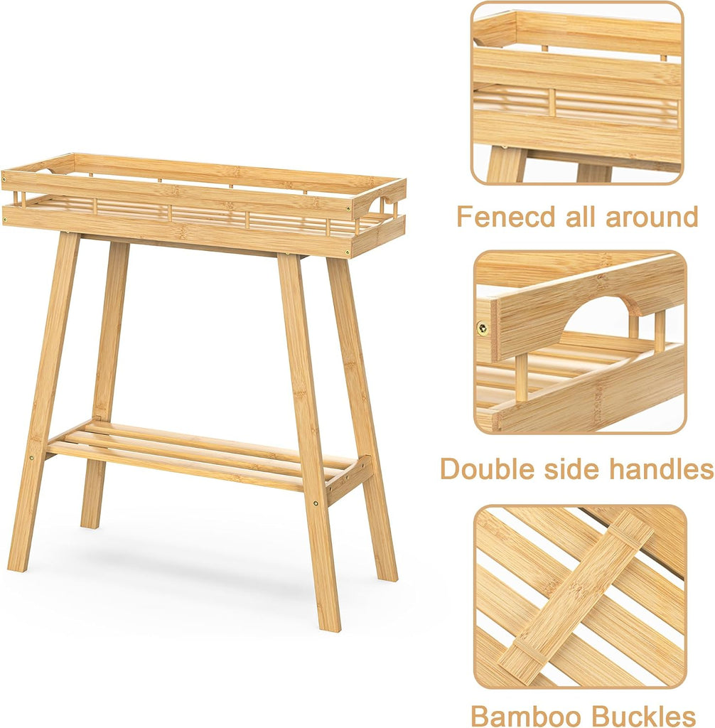 Bamboo Plant Stand Indoor, 2 Tier Small Plant Table, Tall Plant Stand for Indoor Plants, Window Sill Plant Shelf