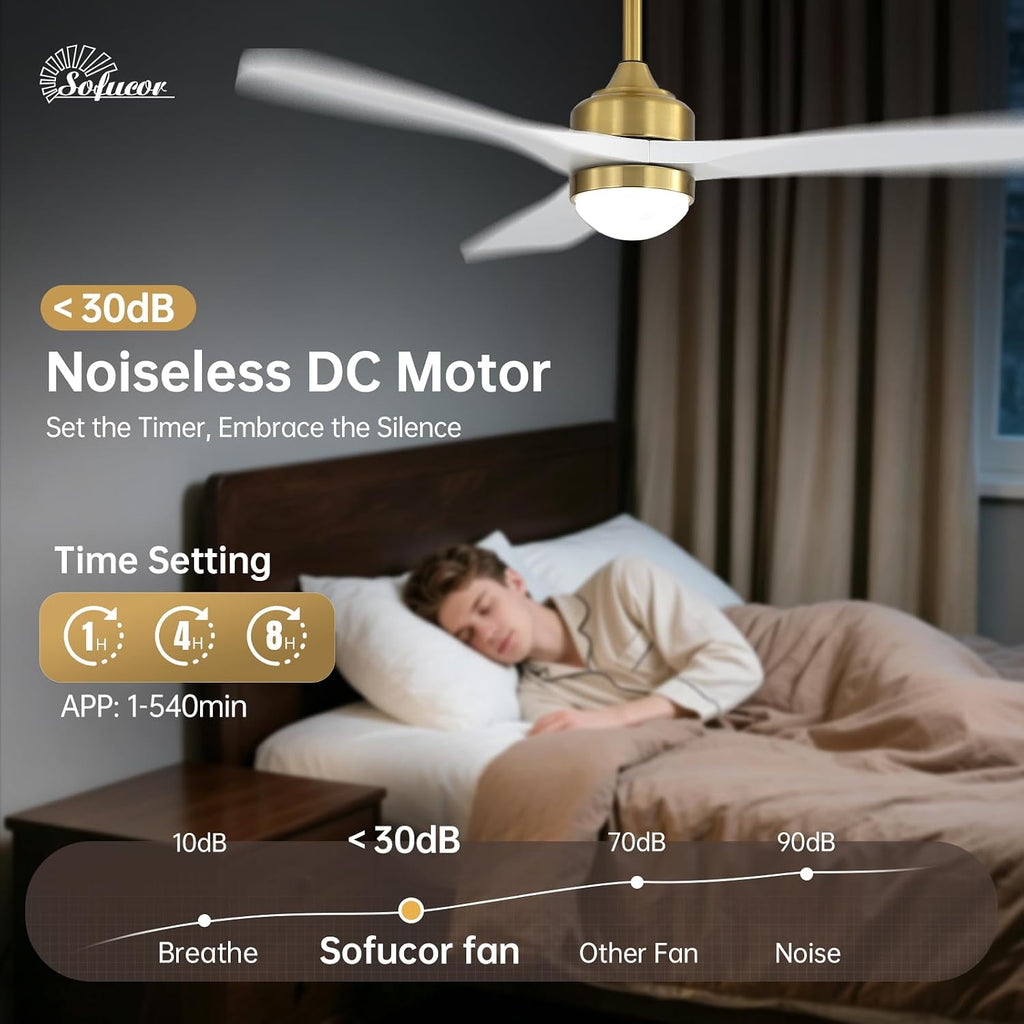 52" Smart Wood Ceiling Fans Lights, Flush Mount & Downrod Mount