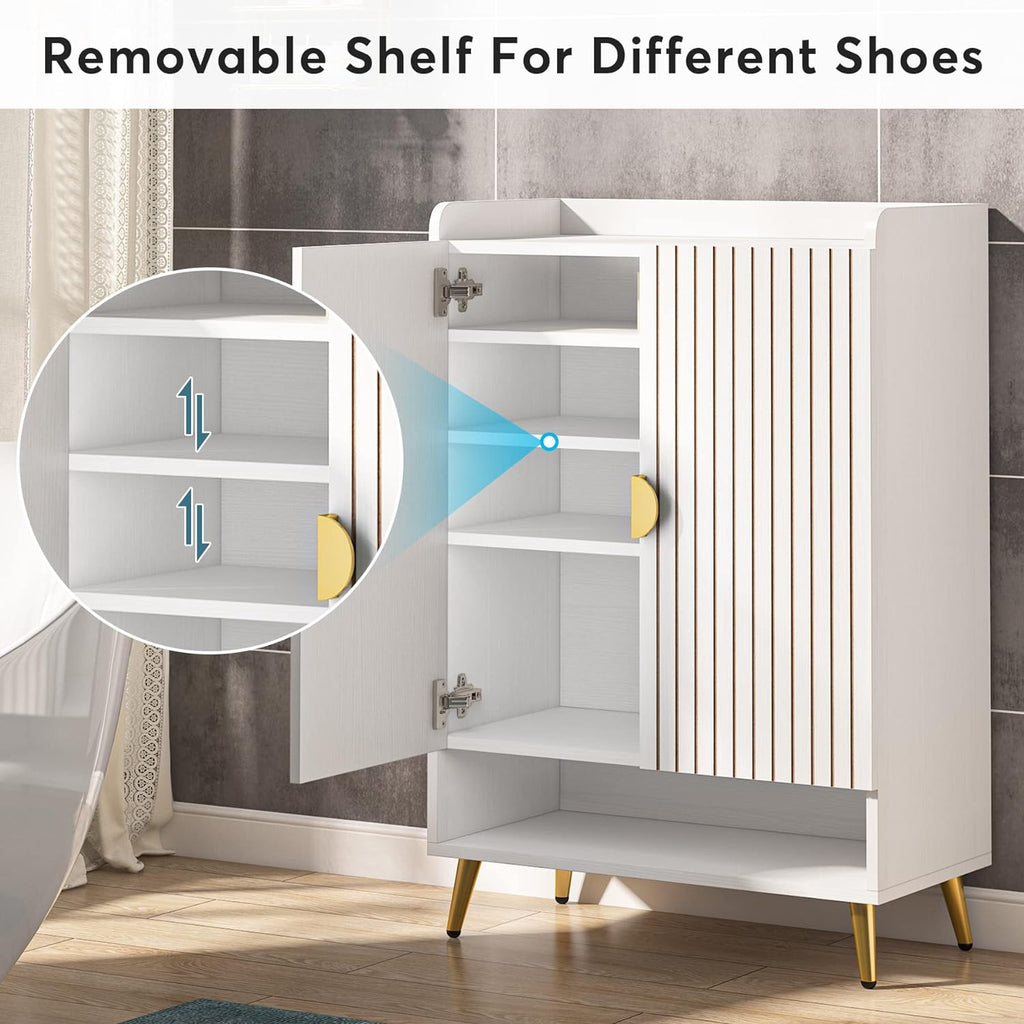Shoe Cabinet with Doors, 6-Tier Shoe Storage Cabinet with Adjustable Shelves, Wooden Shoes Rack Shoe Storage