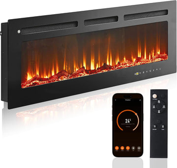 50” Smart Electric Fireplace Heater, Compatible with Alexa & Google Home, Wall Mount