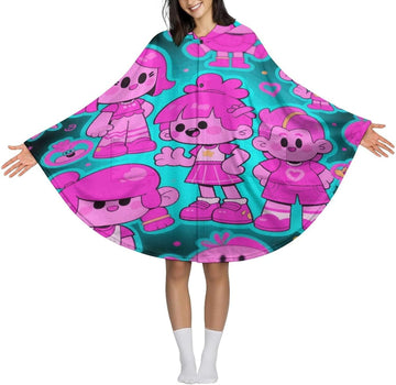Cartoon Print Wearable Blanket Hoodie Flannel Hooded Blanket