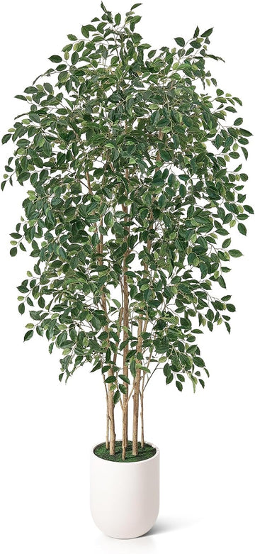 8FT Artificial Ficus Tree Faux Plants Indoor with White Planter