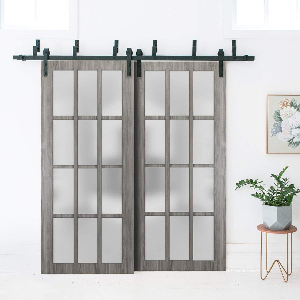 Slab Barn Door Panel Frosted Glass 12 Lites | Felicia 3312 Ginger Ash Grey | Sturdy Finished Doors | Pocket Closet