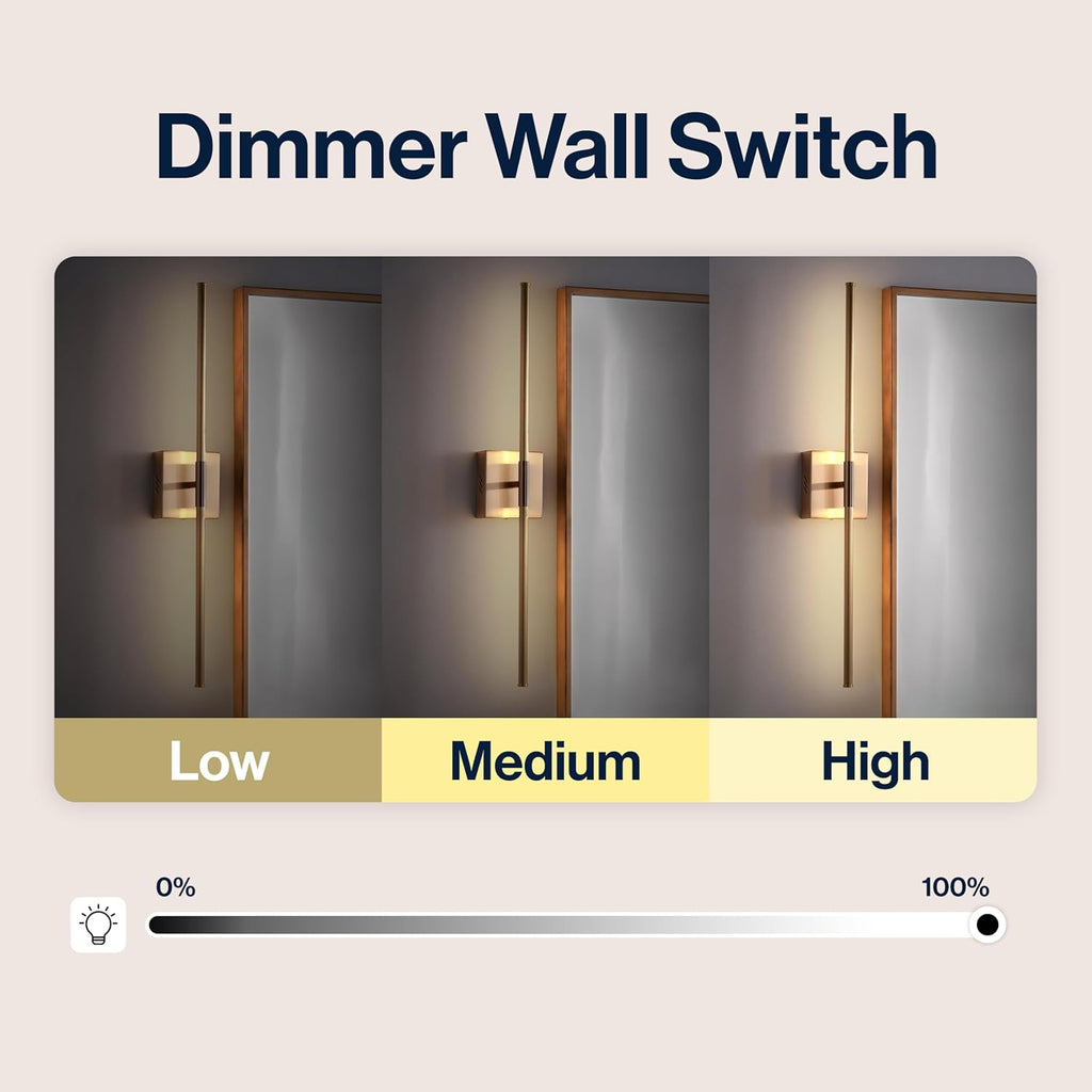 Makena 28" 1-Light LED Wall Sconce, Brass Gold | Dimmable, Modern, Integrated 12W, Hardwired, Sleek Metal, Ambient