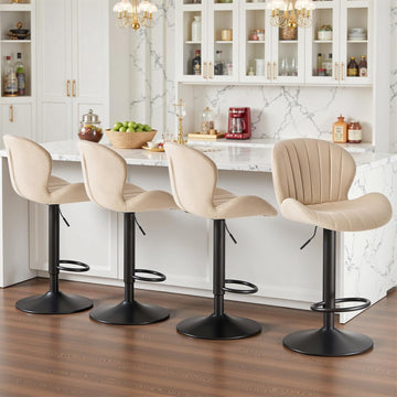 Bar Stools Set of 2, Modern Swivel Bar Chairs, Adjustable Fabric Upholstered Barstools Counter Height with Backrest