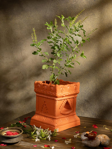 Handmade Terracotta Clay Gardening/Brindavan Tulasi/Tulsi Pot/Tulsi Plant Container Indoor- Outdoor Planter (W*H