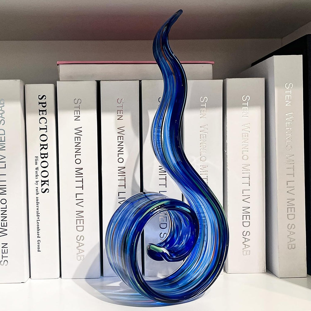 11.4" Tall Hand Blown Glass Sculpture, Murano Style Art Glass Figurine, Modern Coastal Home Decor Accent for Shelf