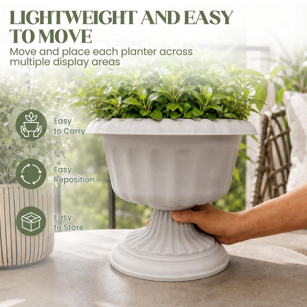 10 Inch Outdoor Urn Planters, 4 Pack Plastic Pedestal Pots
