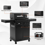 4-Burner Propane Gas Grill with Side Burner, 50,000 BTU BBQ Grill with Cast Iron Grates, Stainless Steel Griddle, and Heavy-Duty Construction for Patio and Backyard