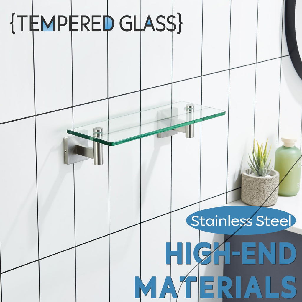 Floating Shelf Bathroom Wall Mount Shelves 12-Inch, Small Hanging Rack Brushed Stainless Steel