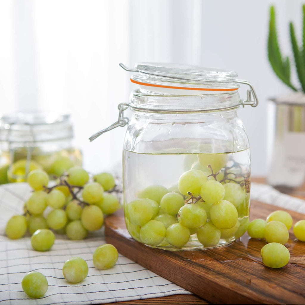 32oz Glass Food Storage Jars with Airtight Clamp Lids, 6 Pack