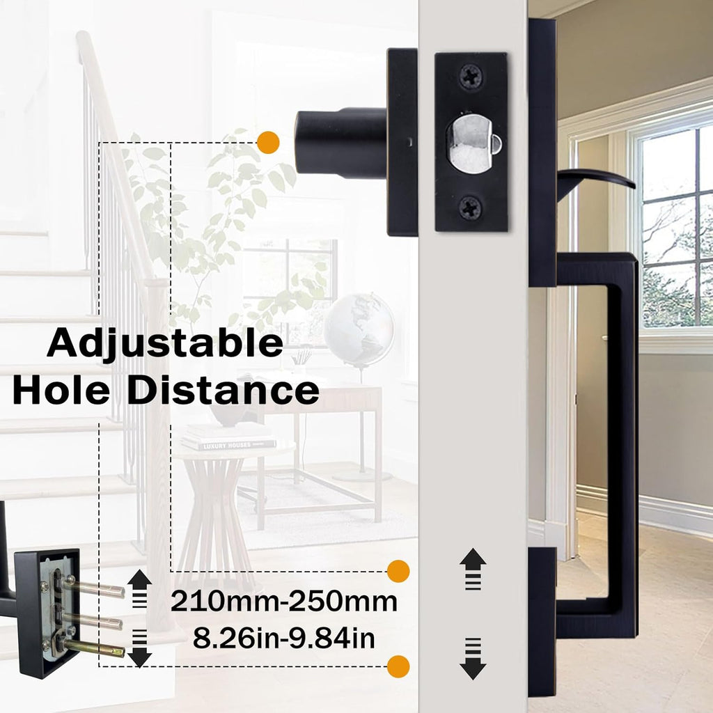 Oil Rubbed Bronze Double French Door Handle Set Door Lock Set with Deadbolt&Lever, Lower Half Grip, Left&Right Handed - Door Handleset