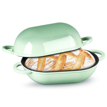 Enameled Cast Iron Bread Loaf Pan, 2 QT Oval Dutch Oven with Lid