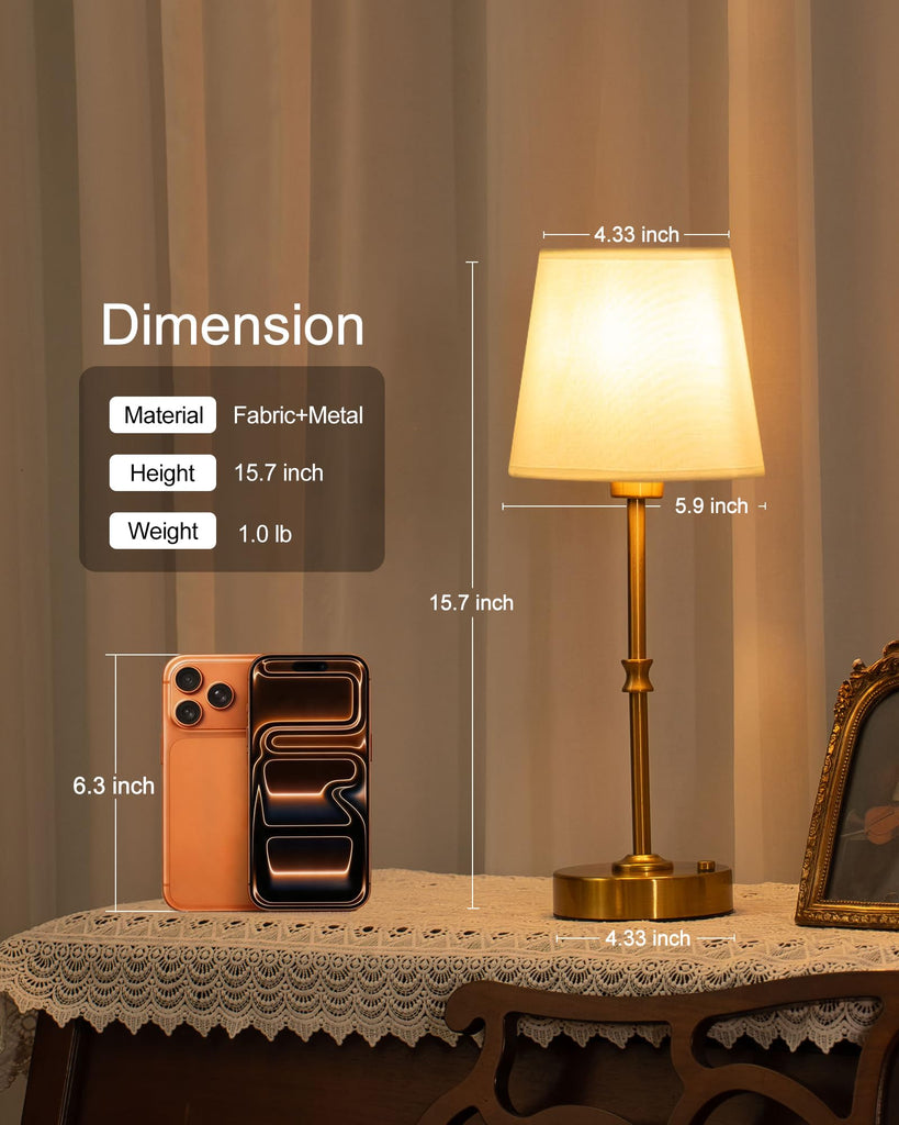 Cordless Table Lamp Rechargeable: Fast Charging & Long Lasting - 2700K Warm Light Samll Vintage Gold Lamps for Women