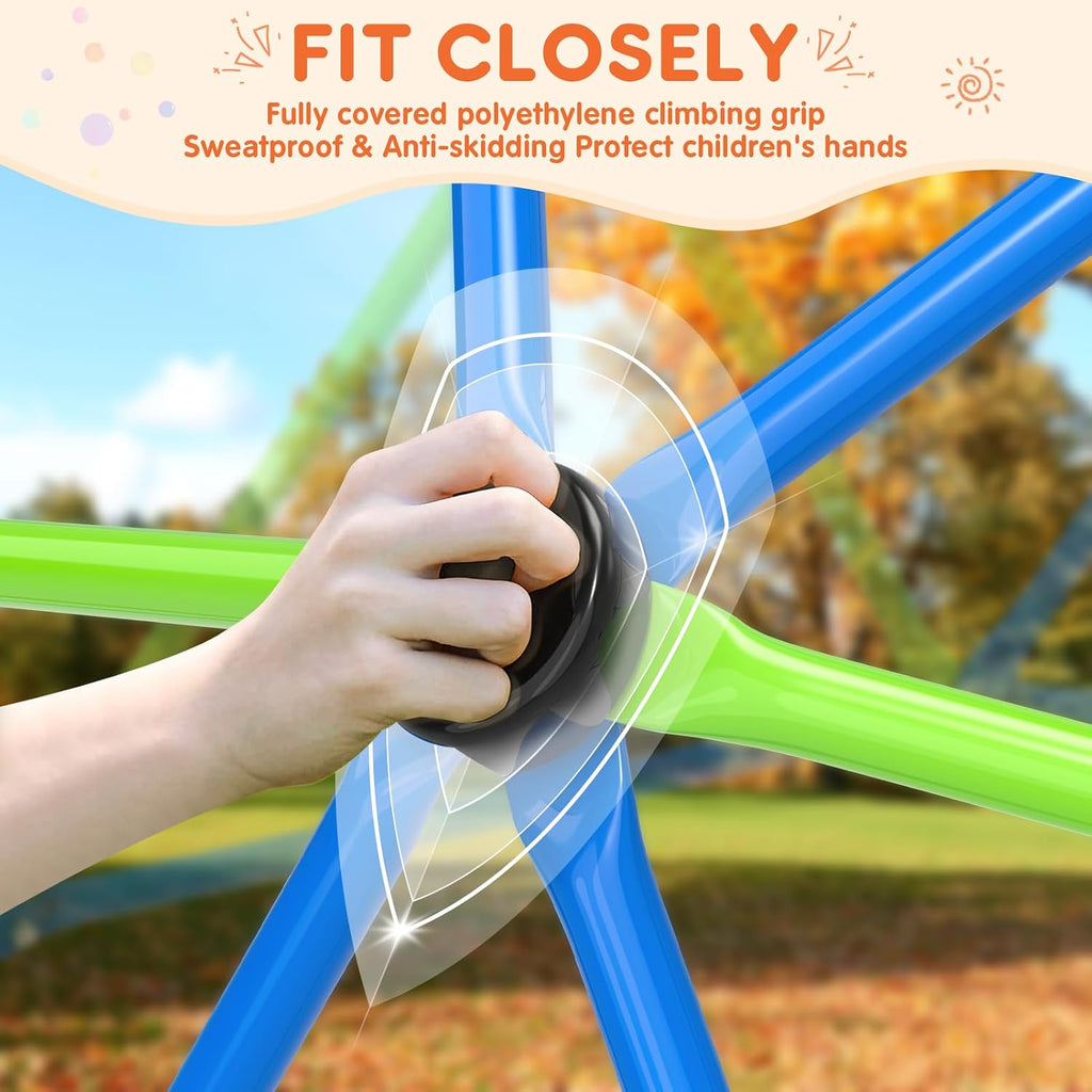 Climbing Dome for Kids, 10FT Geometric Dome Climber, Frog Grips | Spacious 10FT geometric frame with colorful frog
