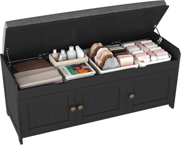 41.3" Shoe Bench with Lift Top Storage, Entryway Bench with Cushioned Seat, Wooden End of Bed Bench, Shoe Cabinet