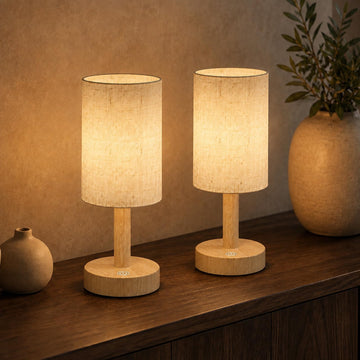 Small Rechargeable Cordless Table Lamp, Nightstand to Desk, Light Oak
