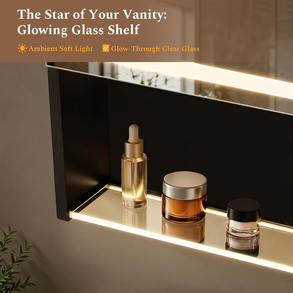 20"×34" Lighted Medicine Mirror Cabinet with Storage Adjustable Brightness 3 Color Temperature Lighting Anti-Fog