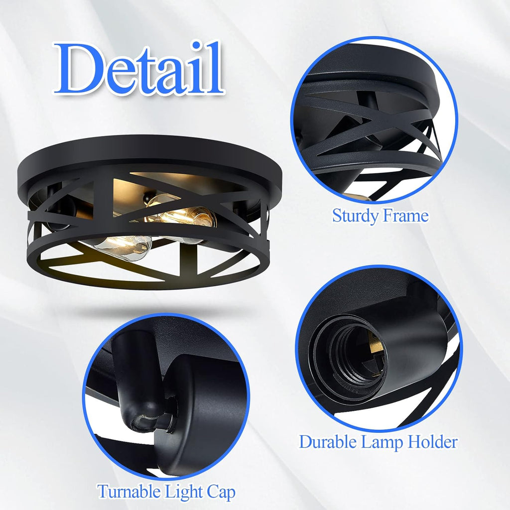 Flush Mount Ceiling Light Fixture,Black 2-Light Hallway Light Fixtures Ceiling,Light Fixtures Ceiling Mount for