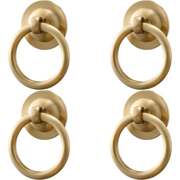 4 Pack Solid Brass Cabinet Pulls Ring Drawer Pulls, Gold Kitchen Cabinet Handles Brass Brushed Drawer Handles