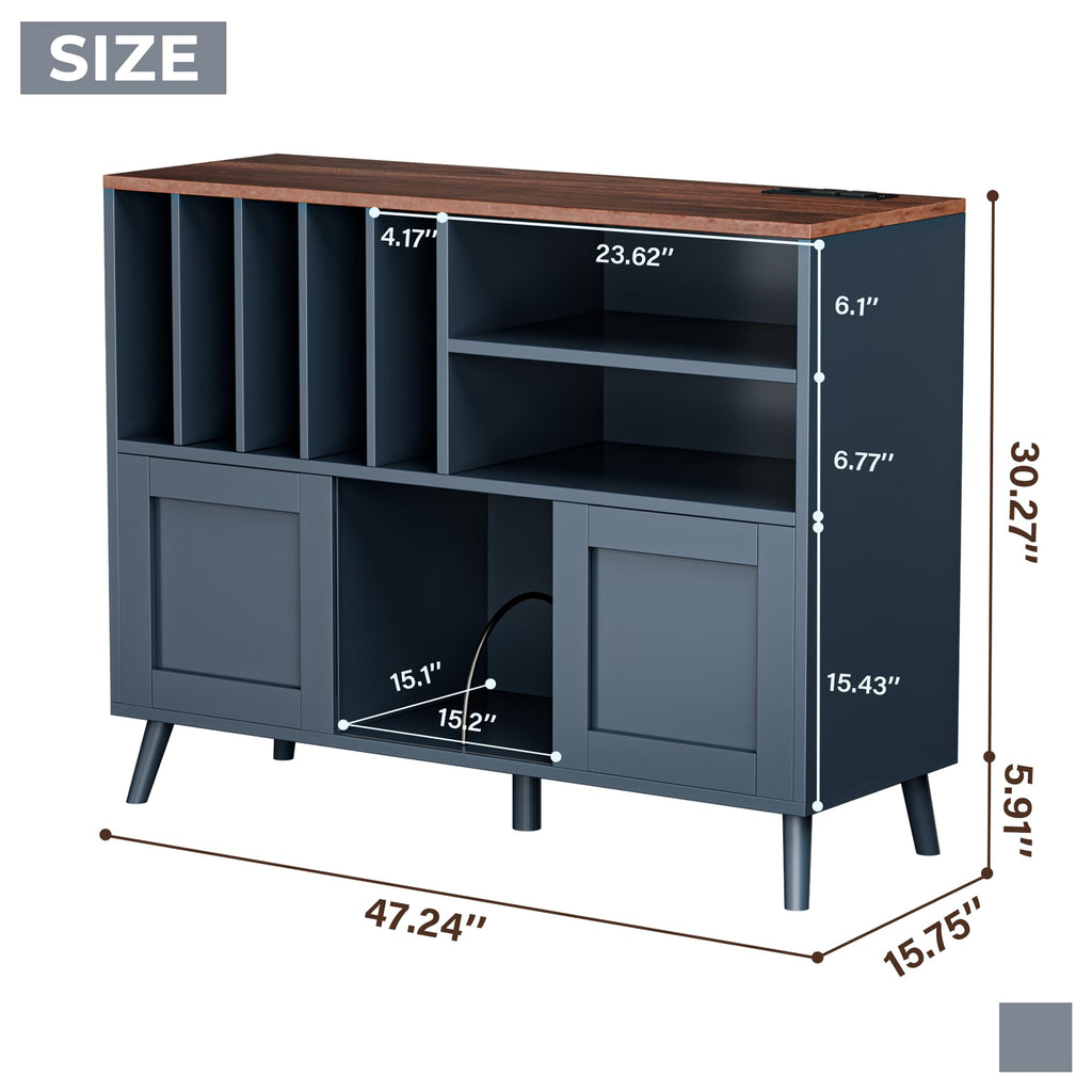 XL Record Player Stand with Sliding Doors, 500+ Vinyl Record Storage Cabinet
