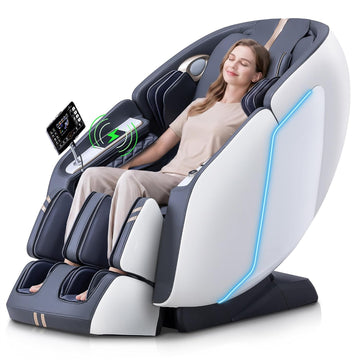 MT398 4D Full Body Massage Chair, 55"SL Track, Zero Gravity, White | Lumber and calf heat, Yoga stretch, 15 modes