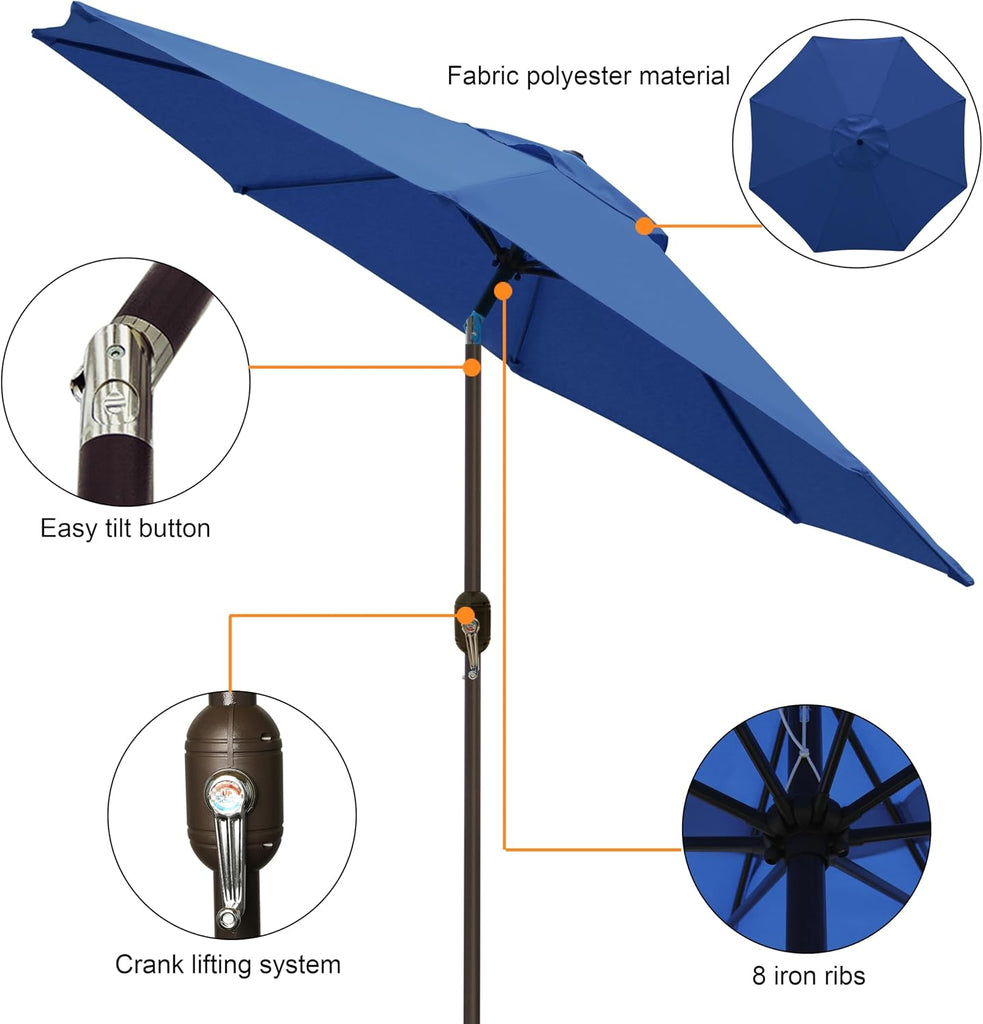 9' Outdoor Patio Umbrella, Outdoor Table Umbrella, Yard Umbrella, Market Umbrella with 8 Sturdy Ribs - Navy Blue